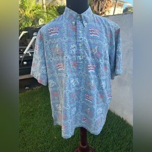 PreOwned Reyn Spooner Hawaiian Print Blue 3/4 Button Men's XXL